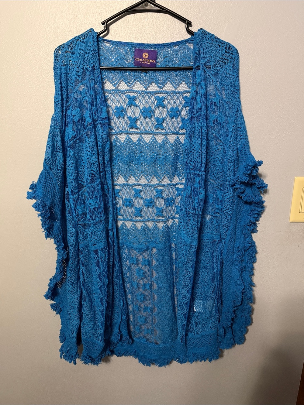 Blue Open-Knit Fringe Women's kimono/cover up
